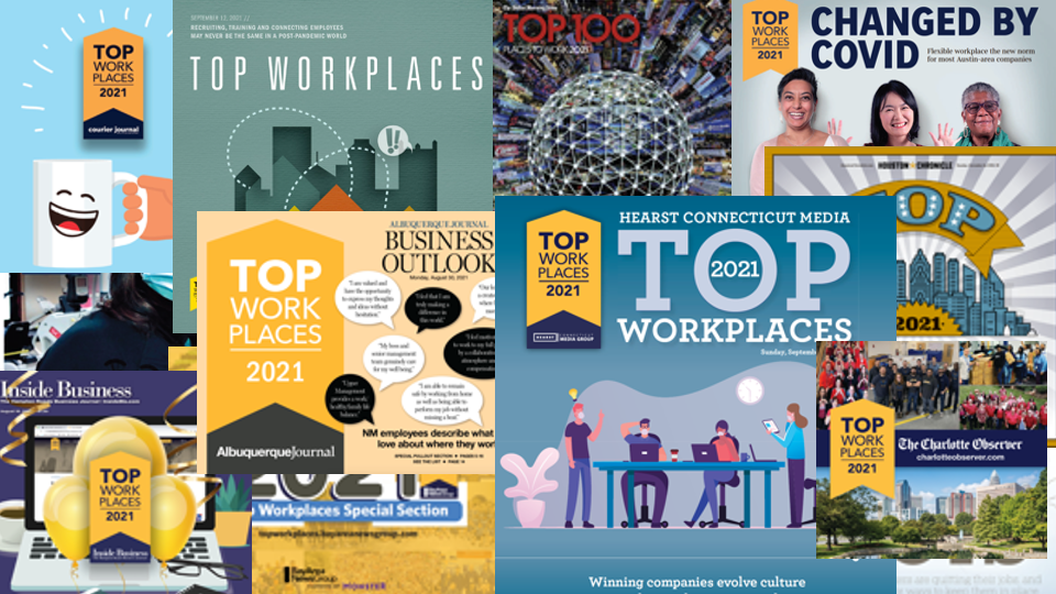 Image of Top Workplaces media collage showcasing Top Workplaces Regional Award logos.