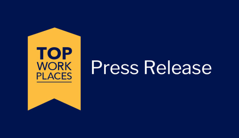 Image of Top Workplaces Chevron with blue background for Press Release Blog Post